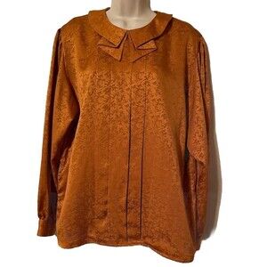 Ruffled Collar Mustard Yellow Working Girl Blouse Top Womens SZ 16 Dark Academia